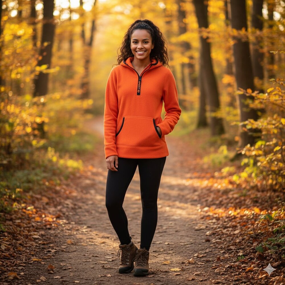 H&M L.O.G.G. Sport Women’s Orange Fleece Hoodie | Half Zip Pullover Sweatshirt S